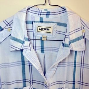 EXPRESS Boyfriend Plaid Roll Tab Sleeve Shirt,Size Large, very soft cotton 🤍